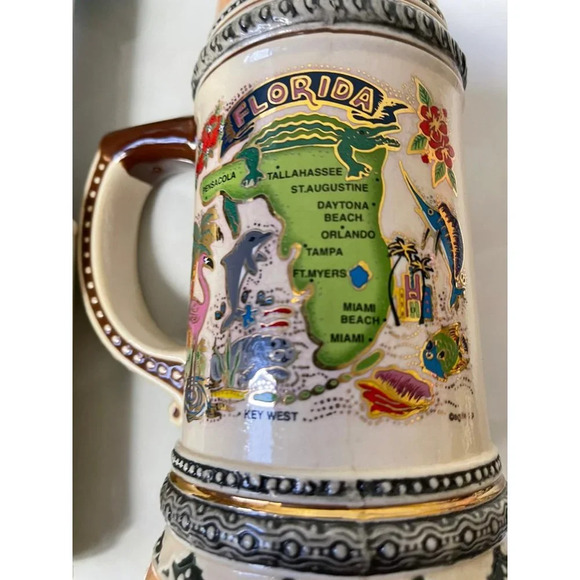 Agiftcopr Pirate Stein Florida Map Embossed Beer Mugs Lid Ceramic Collectibles - Picture 10 of 11